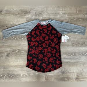 Lularoe Randy 3/4 Sleeve Shirt Black & Red Floral Size Small New with Tags